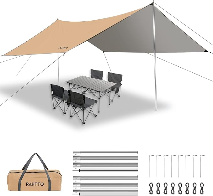 Hammock Rain Fly, 12x10FT Camping Tarp with Poles, Waterproof and Ultralight Survival Tent Tarp for Outdoors, Camping, Hiking, Picnic, Backpacking