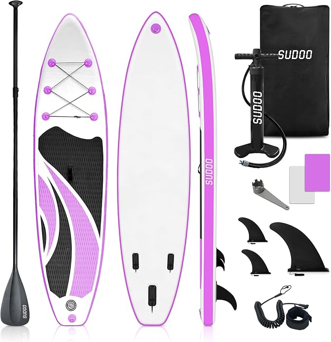 Sudoo Inflatable SUP Board 10'x30 x6 350LBS Capacity - 17LBS Ultra Light Paddle Board for Adults & Kids | Military PVC, Non-Slip Deck for Yoga/Fishing/Cruising w/Adjustable Paddle & Dual-Action Pump
