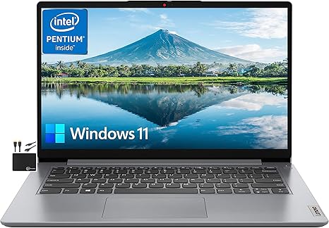 Lenovo IdeaPad 2023 14'' HD Laptop Computer Business,Quad Core Intel Pentium N5030 (Upto 3.1GHz),4GB RAM,128GB eMMC,WiFi,Webcam,10+ Hours Battery,Microsoft 365,Win 11S+MarxsolCables Cloud Grey