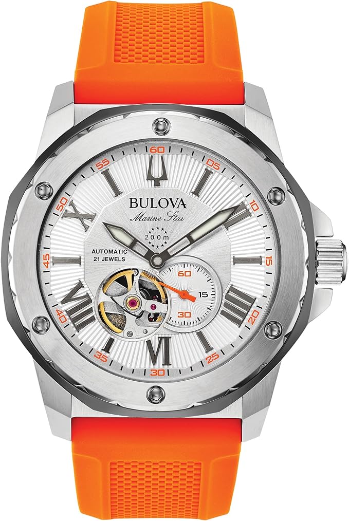 Bulova Men's Marine Star 'Series A' Automatic Watch with Orange Silicone Strap Style: 98A226