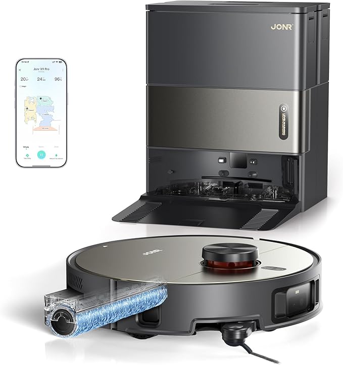 JONR X9 PRO Robot Vacuum Cleaner with Mop Function, Continuous Fresh Water Self-Cleaning, 20000 Pa Mop Roller 104-167°F Hot Water, AI Obstacle Avoidance