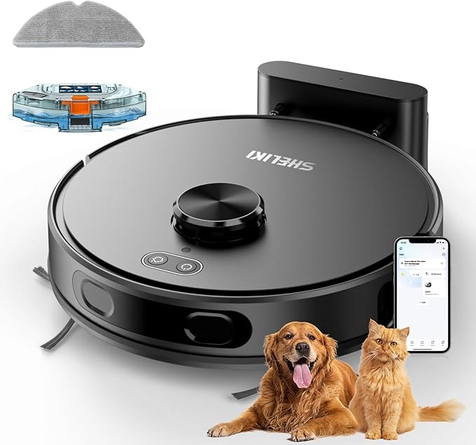 Robot Vacuum and Mop, Mapping Robotic Vacuums Cleaner with LiDAR Navigation Smart & Strong Suction, WiFi/App/Alexa/Voice Control, Obstacle Avoidance, for Home, Wood/Hard Floors, Pet Hair