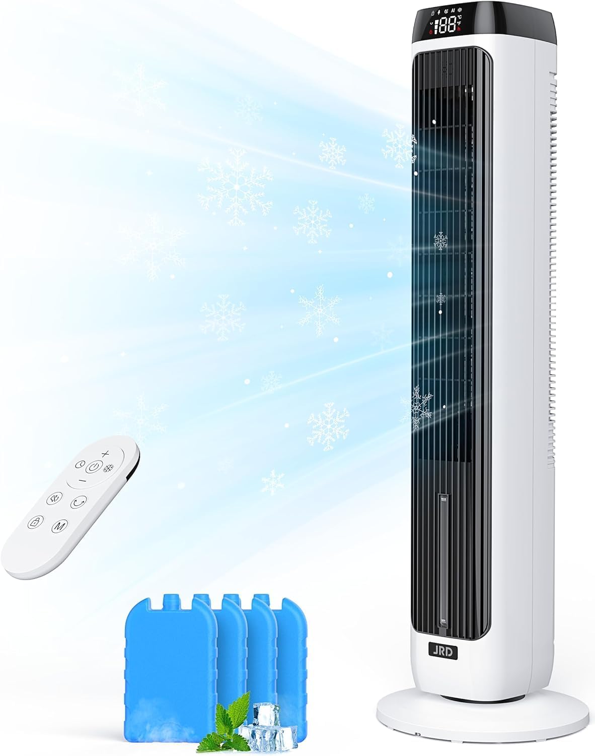 JRD 3-IN-1 Evaporative Air Cooler, 41" Portable Air Cooler with 3 Speeds, 5 Modes, Remote, 80° Oscillation Swamp Cooler with 12H Timer, Bladeless Tower Cooling Fan for Bedroom Office Home
