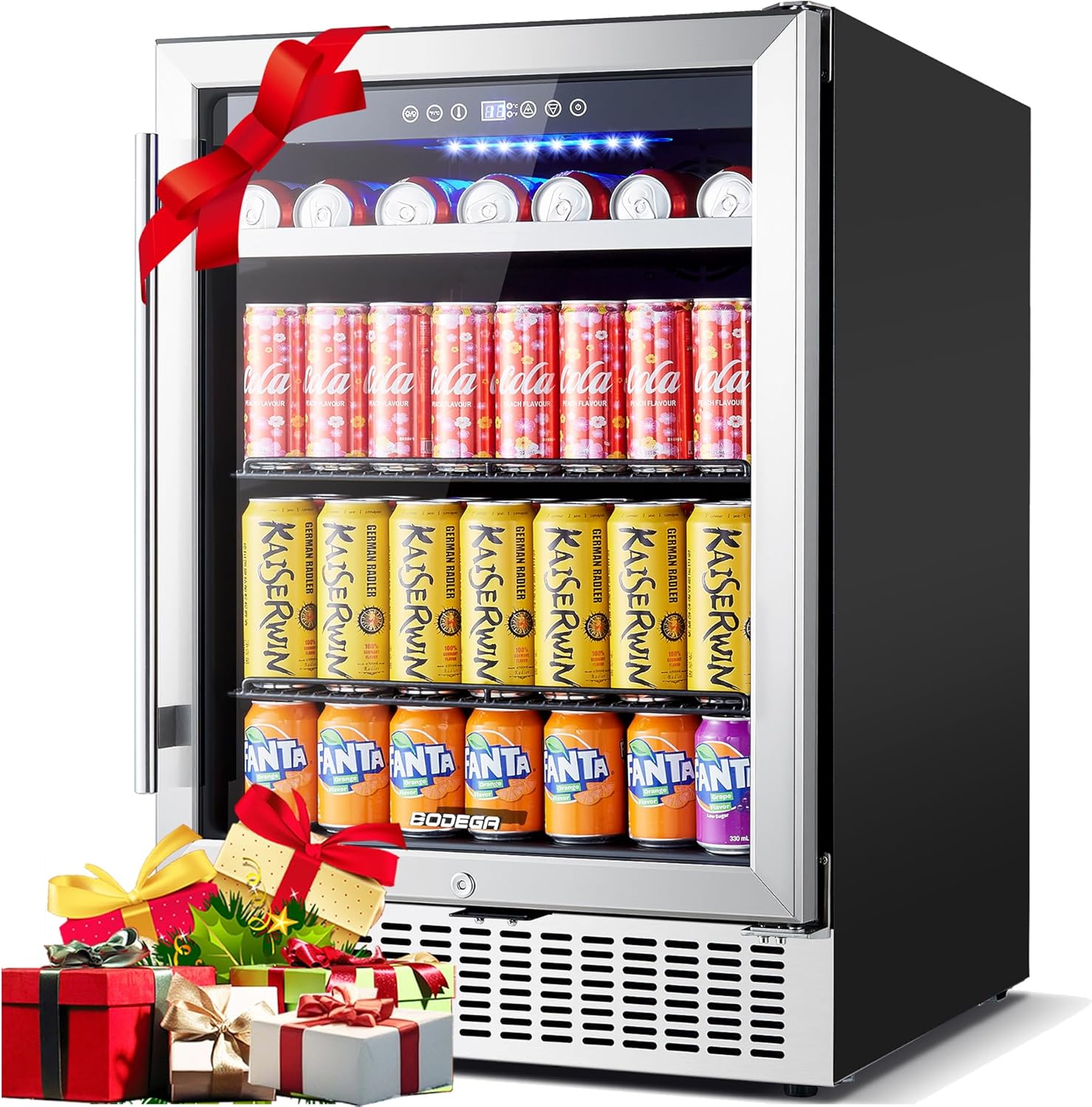 BODEGA Beverage Fridge 24 Inch, Undercounter Refrigerator with Glass Door, Beverage Cooler for Beer, Soda,Drink Fridge for Bedroom, Kitchen, Office, Holds 180 Cans
