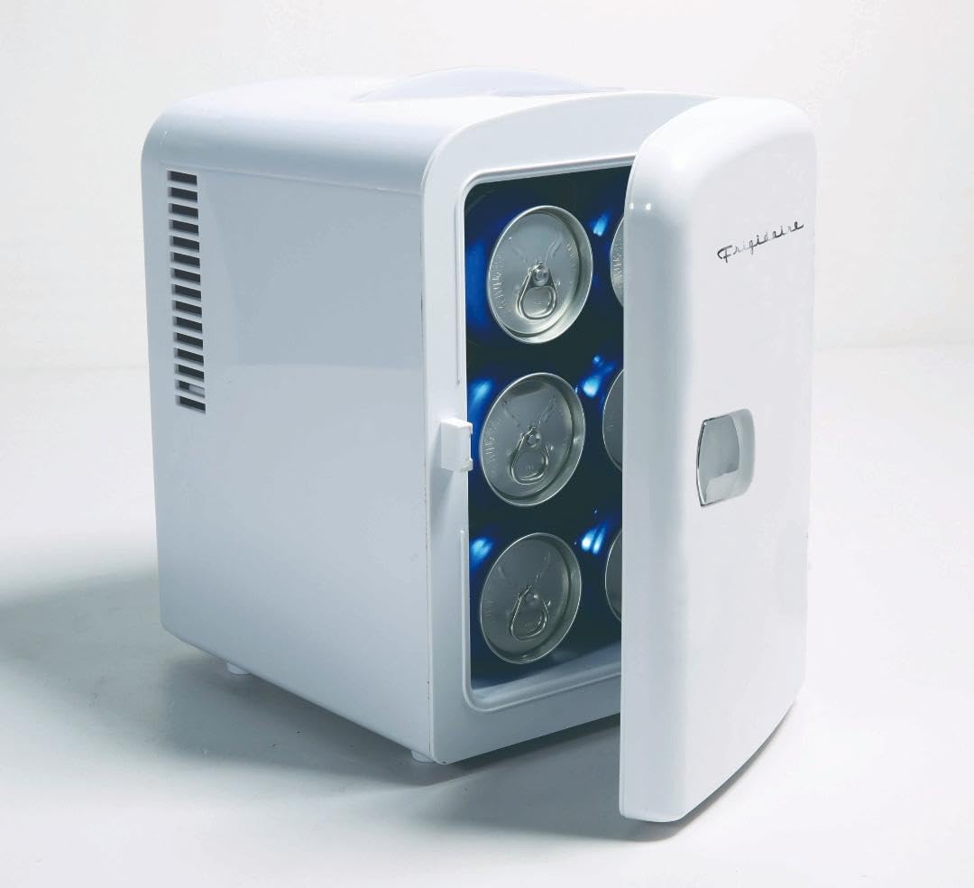 Frigidaire Mini Portable Compact Personal Fridge Cooler, 4 Liter Capacity Chills Six 12 oz Cans, 100% Freon-Free & Eco Friendly, Includes Plugs for Home Outlet & 12V Car Charger - White