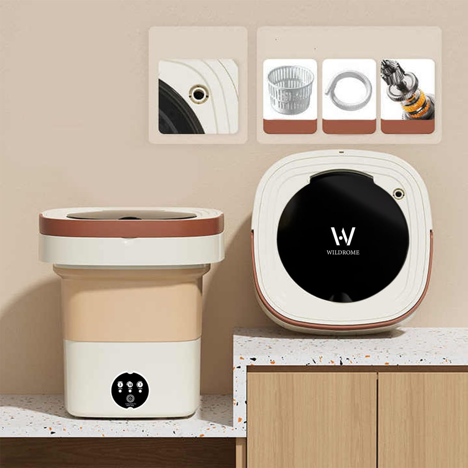WILDROME Portable 9L Mini Washing Machine - Foldable, Collapsible for Baby Clothes & Apartments