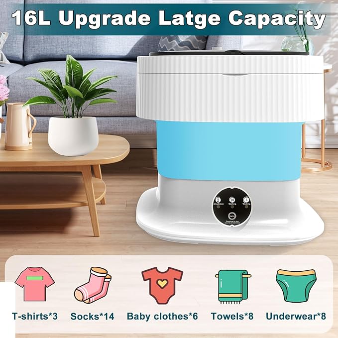 Mini Portable Washing Machine Small - 18L 60W Portable Washing Machine with Spin, Mini Lavadora Portatil Washer Foldable, Small Washing Machine Portable Used for Travel Baby Blue