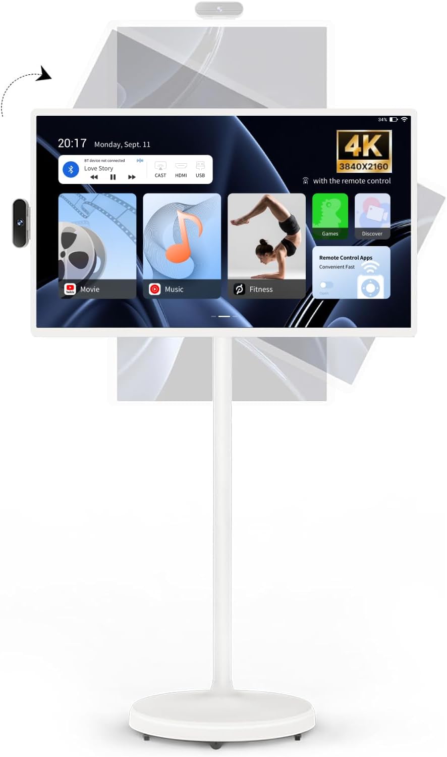 ApoloSign 32 inch UHD 4K Smart Portable TV, Rolling TV on Wheels with Rotatable Touch Screen, Android 13 OS, 8G +256G Storage, Built-in Battery, Full Swivel Rotation, Voice