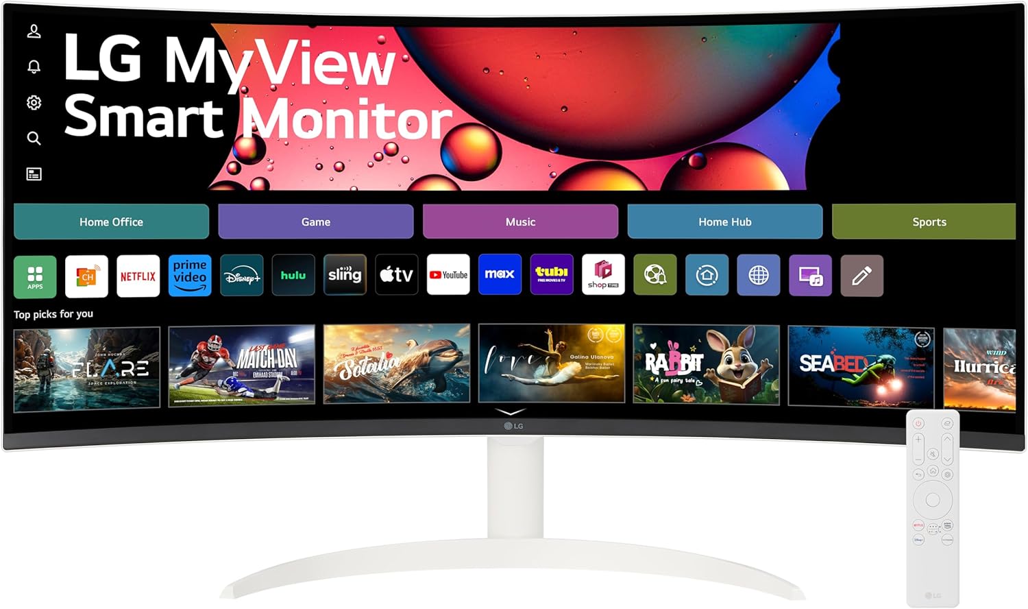 LG 34SR63QA-W 34 inch Smart Curved Monitor with Streaming TV, QHD, UltraWide Screen, USB Type-C 65W PD, 1800R, webOS, HDR10, 100Hz, Built-in Speaker, AirPlay2, Screen Share, Bluetooth, White
