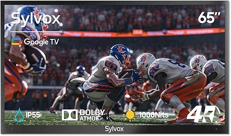 SYLVOX Outdoor TV, 65 inch Waterproof Smart TV, 4K, HDR 10, Weatherproof,1000nits, Voice Assistant Remote, for Partial Sun Area(Deck Pro 2.0, Latest Model)
