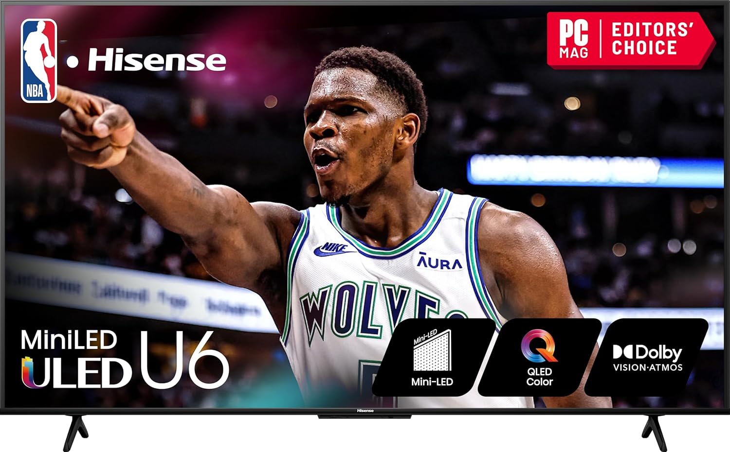 Hisense 65-Inch Class U6 Series Mini-LED ULED 4K UHD Google Smart TV (65U6N, 2024 Model) - QLED, Motion Rate 240, HDR 10+, Full Array Local Dimming, Game Mode Plus, Alexa Compatibility