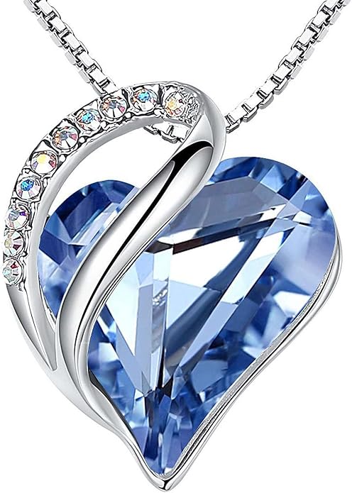 Leafael Mother's Gift Necklaces for Women, Infinity Love Heart Pendant with Birthstone Crystals, Silver Plated, Birthday Jewelry for Mom and Wife, 18 plus 2 inch Chain