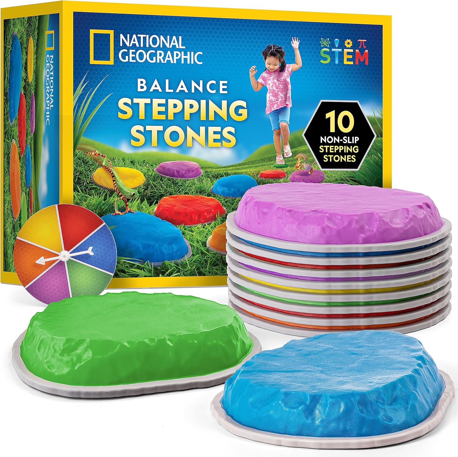 NATIONAL GEOGRAPHIC Stepping Stones for Kids – Durable Non-Slip Stones Encourage Toddler Balance & Gross Motor Skills, Indoor & Outdoor Toys, Obstacle Course, Gifts for Toddlers