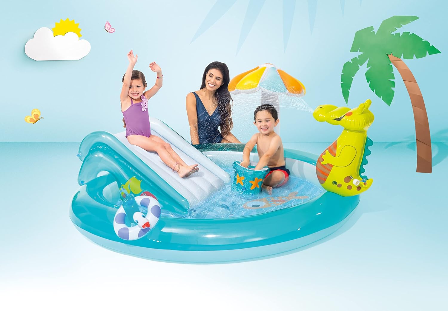 Intex Gator 6.6' x 5.6' x 4" Outdoor Inflatable Kiddie Pool Water Play Swim Center