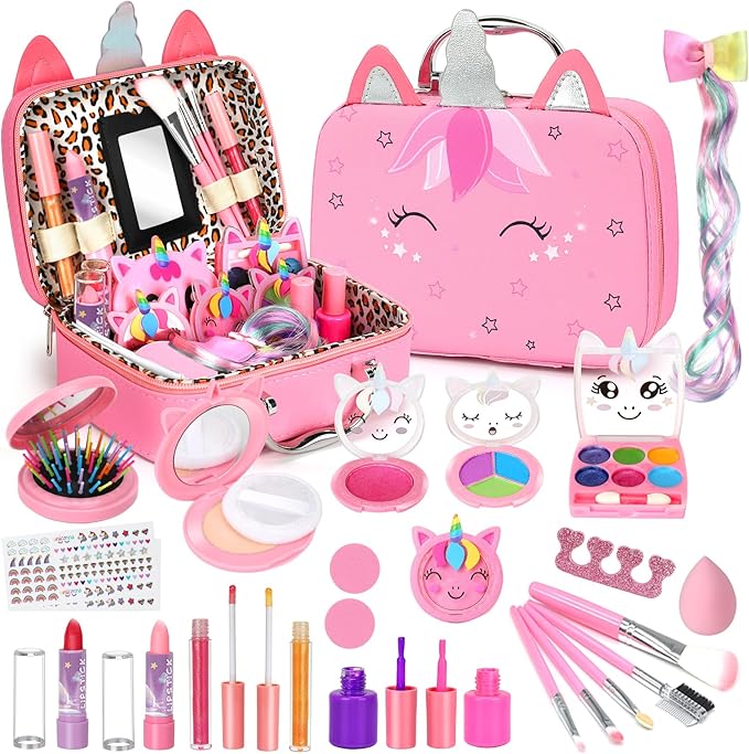 Kids Washable Makeup Girls Toys - Real Makeup Set Toddler Children Makeup Set Princess Christmas Birthday Gift Toy for 3 4 5 6 7 8 9 10 11 12 Years Old Girls.