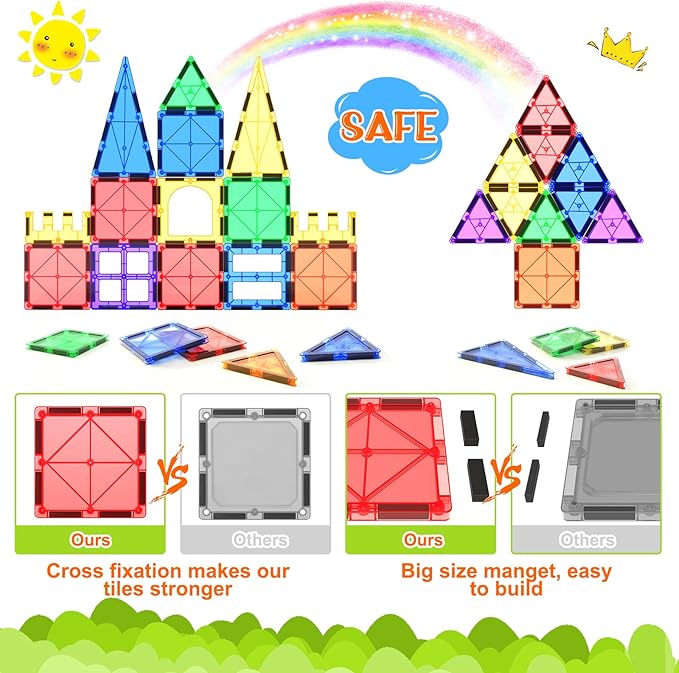 Magnetic Tiles Kids Toys STEM Magnet Toys Toddler Magnetic Building Blocks Building Toys Preschool Learning Sensory Montessori Toys for Boys and Girls Ages 3+, Safe and Creative Toddler Kids Toys 40pc