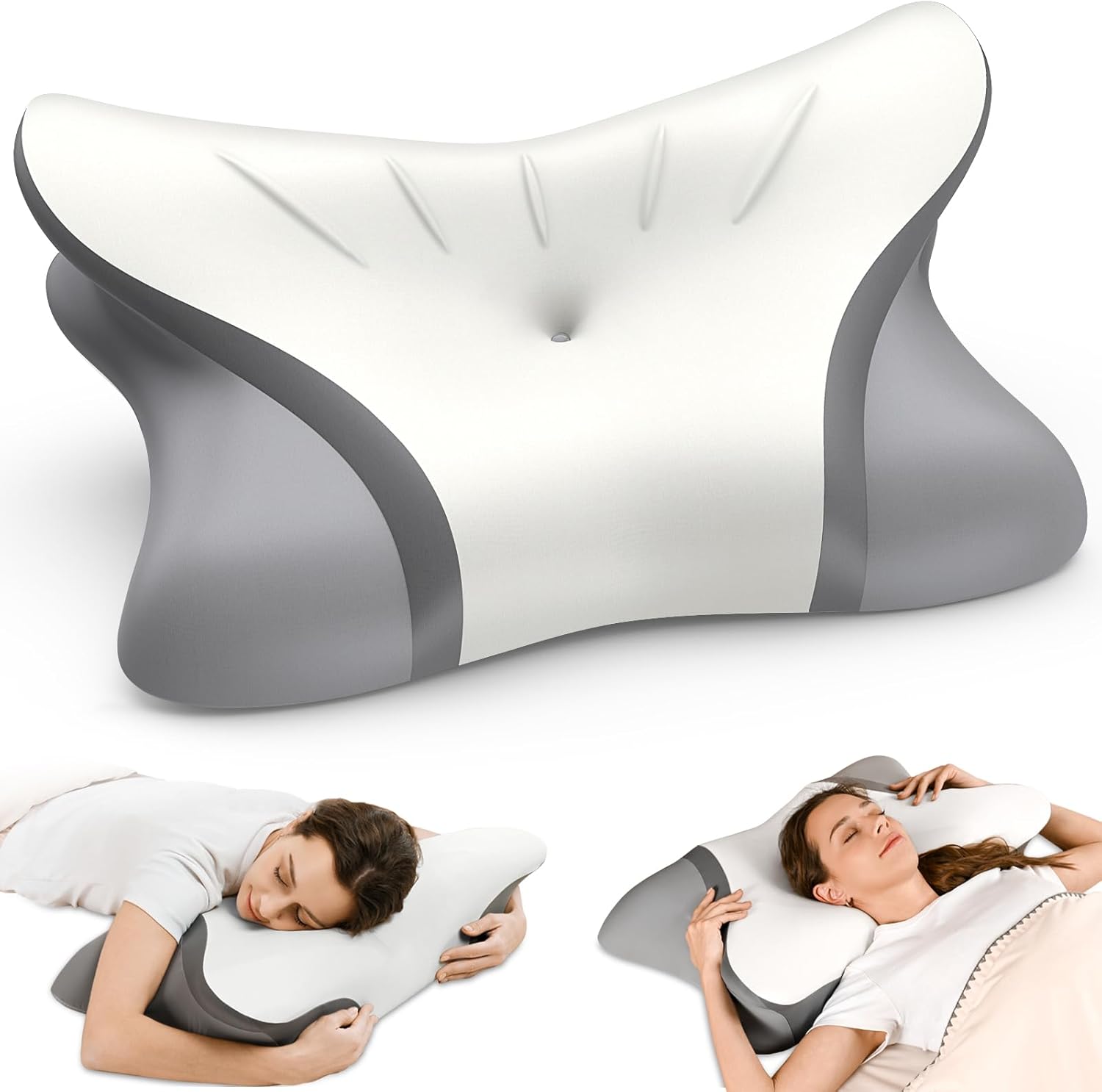 Pain Relief Neck Pillow - Ergonomically designed sleep side pillow, contour orthopedic bed pillow for neck support, cooling memory foam pillow suitable for those sleeping in the back of the abdomen, w