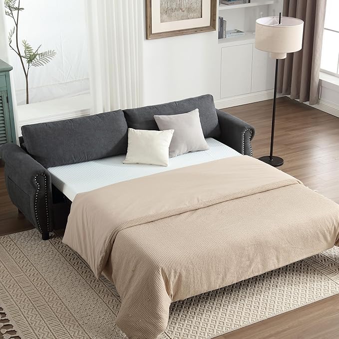 2-in-1 Sofa Bed with Queen Mattress (63''*70.9 * 3.3 inches) for Living Room, Bedroom and Other Spaces (Black)
