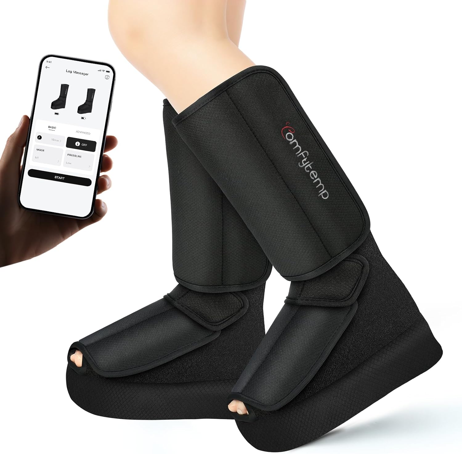 Comfytemp Foot and Calf Massager with Heat, Cordless Leg Massager for Circulation and Pain Relief, FSA HSA Eligible, Birthday Gifts for Mom Women Dad, Rechargeable Leg and Foot Massage with DIY APP
