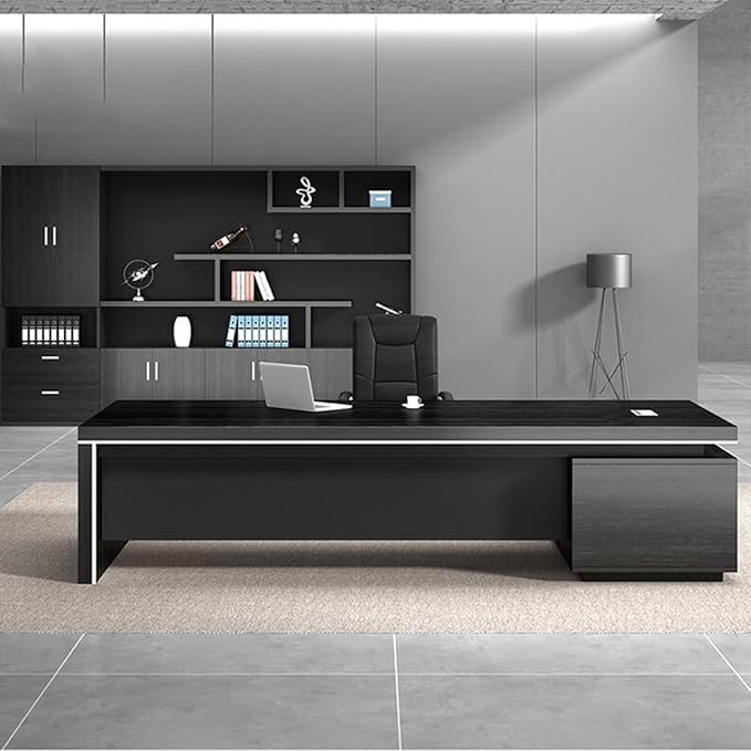 Wood L Shaped Computer Desk, Executive Office Desk with File Drawers Writing Study Table Business Furniture Set for Home Office