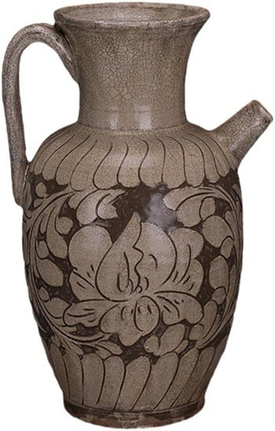 Kiln White Glaze Dark Engraved Flowers Mouth Pot Antique Porcelain Collector Home Furnishings