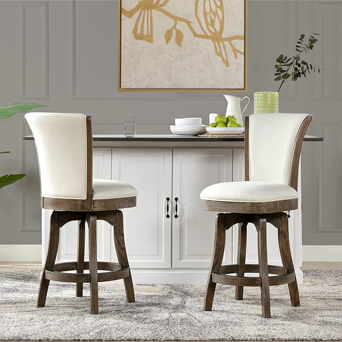 Jennifer Taylor Home Henry Set of Two 27” Armless Swivel Counter Height Bar Stool, Natural White Linen