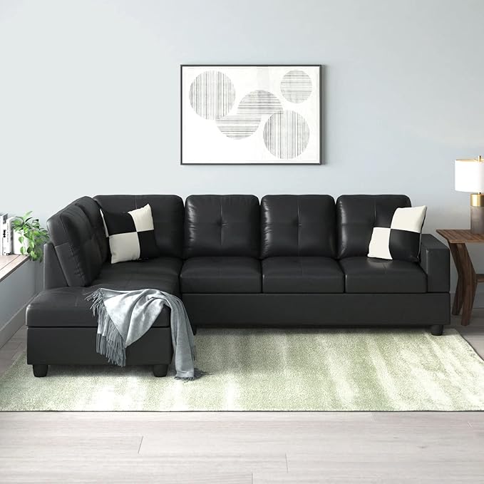 Star Home Living Genesis Sectional Sofa L Shape PU Leather, Left Side, Black