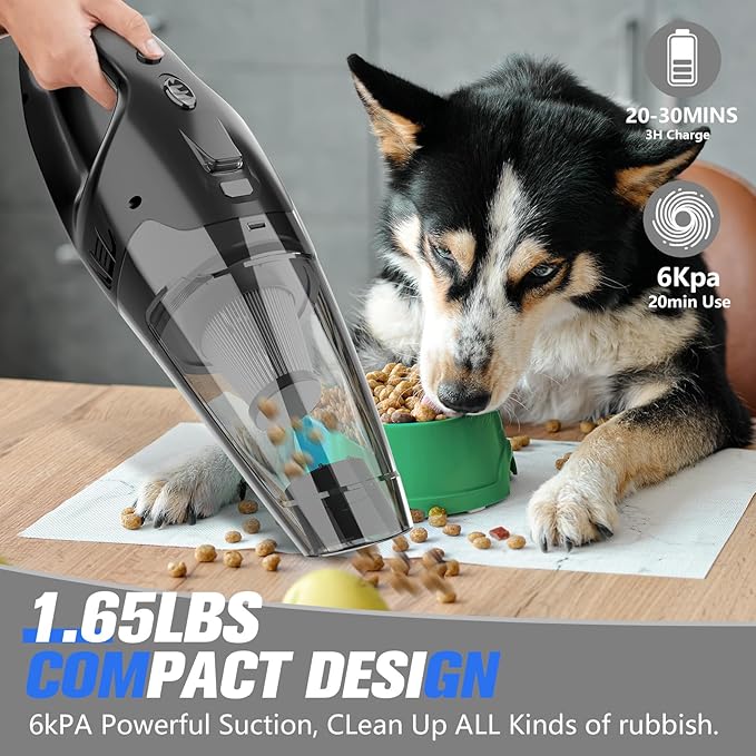 Handheld Vacuum Cordless Rechargeable, LED Light, 1.65 Pounds Car Vacuums Light Weight, Hand Vacuum Cordless Rechargeable with Washable Filter, USB Charge