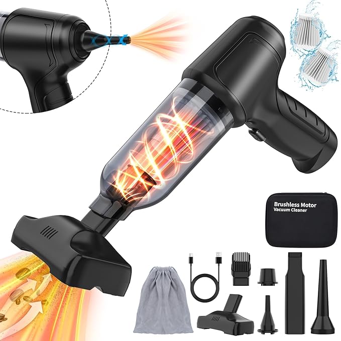 Car Vacuum Cleaner High Power, 15000Pa Handheld Vacuum 3 in 1 Brushless Motor Car Vacuum, Rechargeable Cordless Mini Vacuum Portable Vacuum for Car Pet Hair Home Office(Black)
