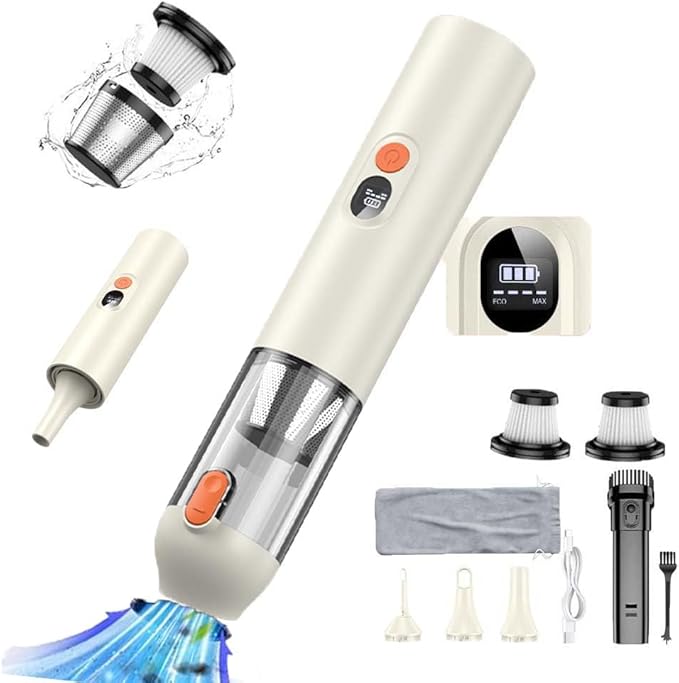 Car Vacuum Cleaner 14000Pa Portable Cordless Handheld Vacuum, 4-in-1, Car/Home/Outdoor, Type-C Charging, HD Digital Display, Small Hand Held Vacuum Convenient (Beige)