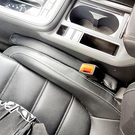 Leather Car Seat Gap Filler, 2 Pack Universal Gap Stopper/Catcher to Fill The Gap Between Seat and Console Black Car Crevice Blocker Space Pad