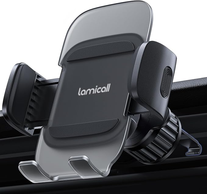 Lamicall Phone Holders for Your Car - Wider Spring Clamp [Big Phone Friendly] Air Vent Cell Phone Holder Car Mount Automobile Cradle Air Vent Clip for iPhone 15 14 13 Pro Max Smartphone - Dark