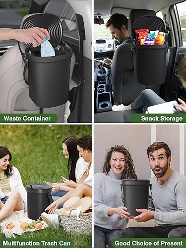 Leakproof Car Trash Can, 1.9 Gallon Soft Silicone Hanging Garbage Bin with Lid, Easy to Clean Vehicle Trash Can, Suitable for Sedans, SUVs, MPVs & Trucks