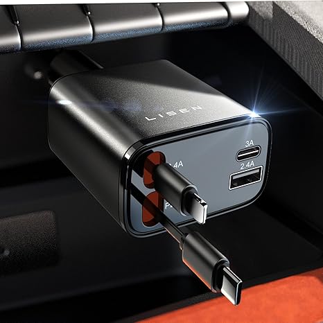 LISEN Retractable Car Charger [69W USB C Car Accessories Adapter ] for iPhone 16 USB C Charger Fast Charging, Travel Essentials Gifts for Women Men, Father for iPhone 16e 16 15 14 13