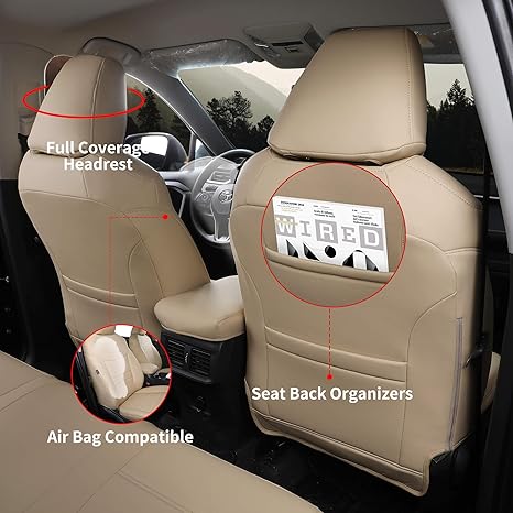 FREESOO RAV4 Seat Covers - Custom Fit Car Seat Covers for Toyota RAV4 2019-2024 2025 Hybrid XLE LE Limited XLE Premium (Not for XSE/SE Hybrid)- Waterproof Leather SUV Seat Covers Full Set - Beige