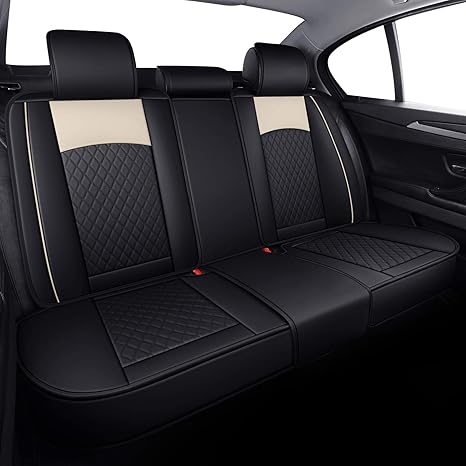 Aierxuan Seat Covers for Cars Women Leather Waterproof Universal Fit for Hyundai Elantra Sonata Ford Forte Honda Civic CRV Toyota Corolla 4Runner Rav4 Highlander Hybrid(Full Set, Black-Beige)