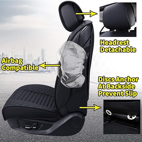Aierxuan 5 Car Seat Covers Full Set Waterproof Leather Universal Nissan Honda Civic CRV Hrv Kia Sorento Toyota Corolla 4Runner Camry Hyundai Jeep Ford Focus Edge Mazda (Full Set, Black)
