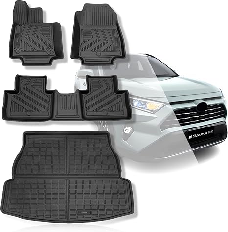 Vanseno Compatible for 2019-2024 Toyota Rav 4 Floor Mats & Cargo Liners Car Trunk Mats Rubber Mat All-Weather Protection for 2019 2020 2021 2022 2023 2024 Rav 4 Accessories (No Hybrid)