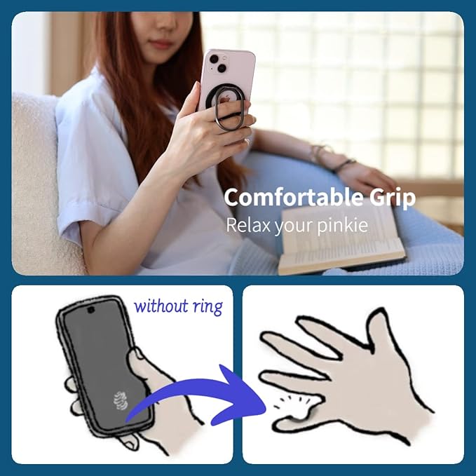 MINDSKY Mag-Safe Phone Stand Phone Grip Compatible with iPhone 12/13/14/15 Mini/Pro/Pro Max Accessories Removable Magnetic Finger Phone Ring Grip(Black)