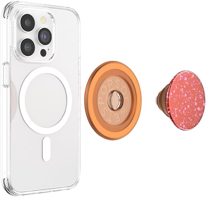 PopSockets Phone Grip with Expanding Kickstand, Compatible with MagSafe, Adapter Ring for MagSafe Included, Wireless Charging Compatible -Clay Speckle