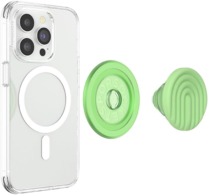 PopSockets Phone Grip with Expanding Kickstand, Compatible with MagSafe, Adapter Ring for MagSafe Included, Wireless Charging Compatible - Curves Matcha Dew