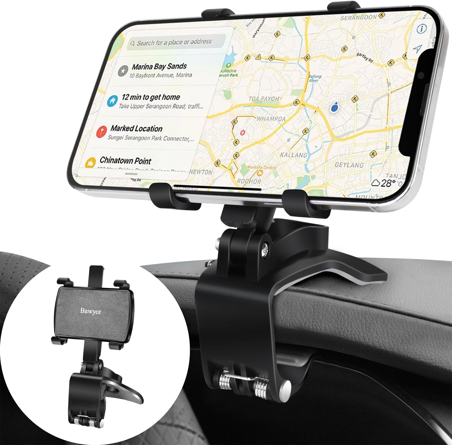 Car Phone Holder Mount Dashboard 360 Degree Rotation Multifunctional Clip Design Phone Mount Compatible with 4-7 inch cellphones