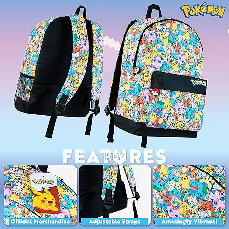 Pokemon Backpacks for Girls and Boys Teenagers Kids Rucksack Pikachu Primary School Bags for Girls and Boys (Multi)