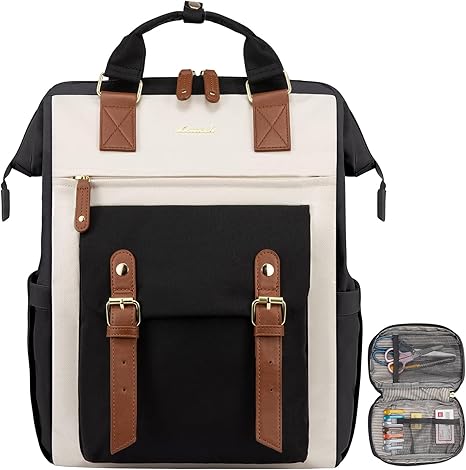 LOVEVOOK Laptop Backpack, Teacher Nurse Work Travel Backpacks Purse for Women, Computer Bag with USB Charging Port, 15.6 inch Black Brown