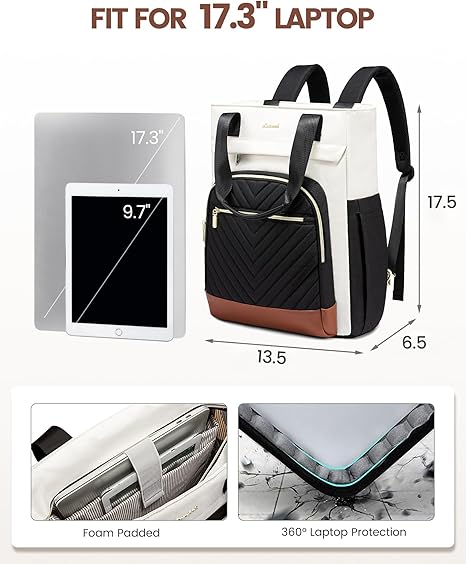 LOVEVOOK Laptop Backpack Purse for Women Men, Nurse Work Business Travel Backpack Bag, Wide Open Backpack, Lightweight Water Resistent Daypack with USB Charging Port, 15.6 inch, Beige-Purple-Black