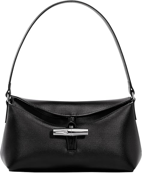 Longchamp "Roseau Small Leather Hobo Shoulder Handbag, Black