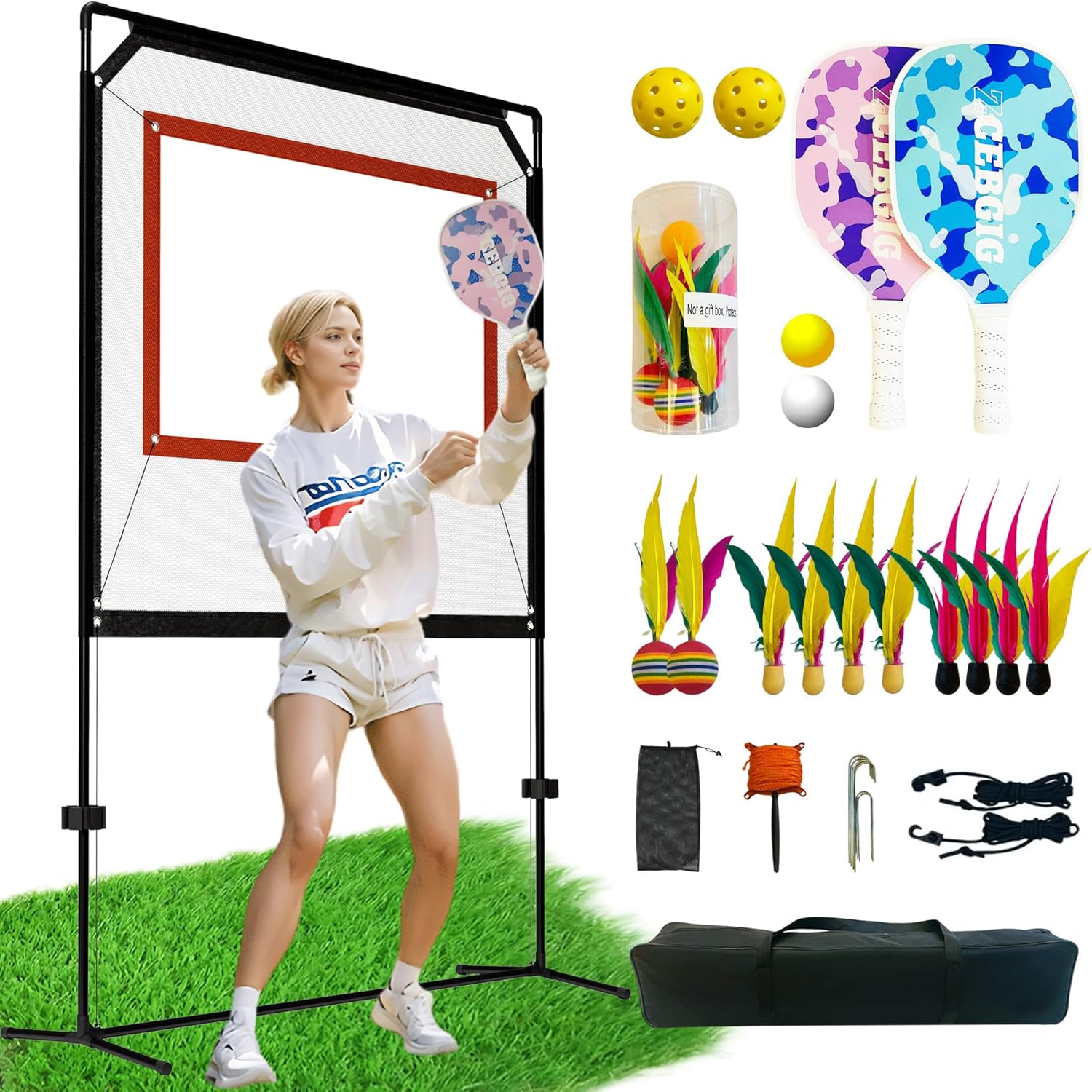 Paddle Game with Net, Similar to Badminton, Pingpong, and Jianzi，All-in-1 Set for Master Pickleball Practice Board, Backyard Pickleball Equipment