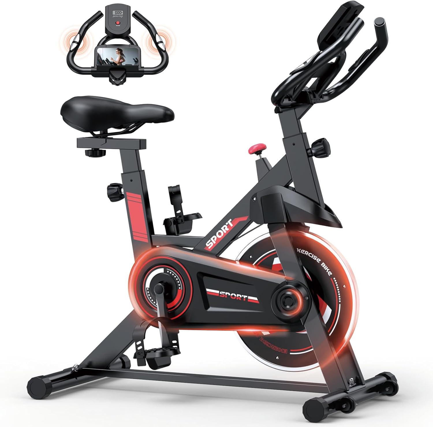 Exercise bike, home cardio gym stationary bike, indoor bike with silent belt drive, heart rate handlebars and digital monitor, exercise bike with comfort seat, 300 lbs weight capacity
