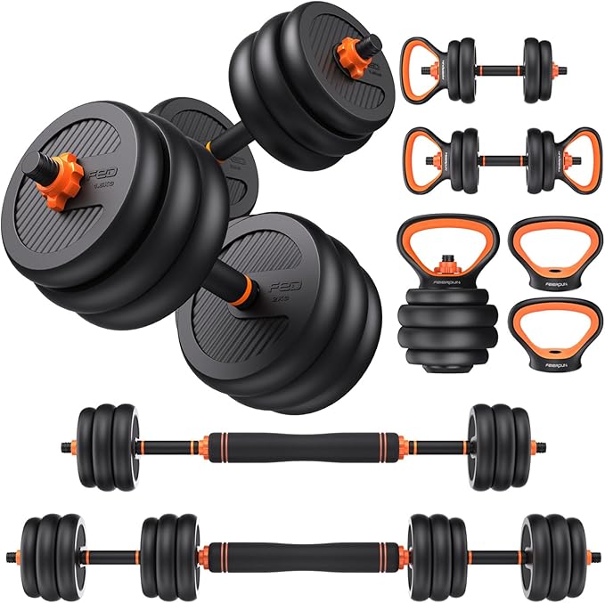 FEIERDUN Adjustable Dumbbell, 20/30/40/50/60/70/90 Pound Free Weight Set with Connector, 4-in-1 Dumbbell Set, Suitable for Barbells, Kettlebells, Push-ups, Home Gym Fitness Exercises, Suitable for Men