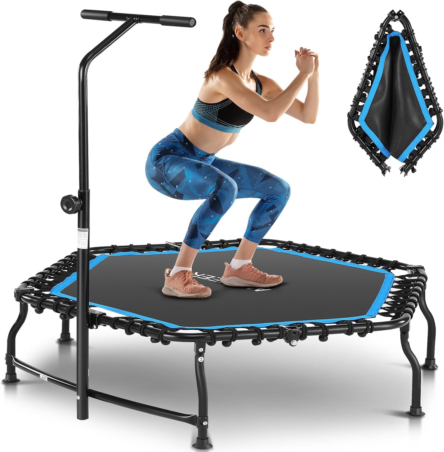 ANCHEER 50" Rebounder Trampoline for Adults With Bar, 550 LBS Mini Trampoline Quiet Exercise Bungee Jumping Cardio Trainer Workout